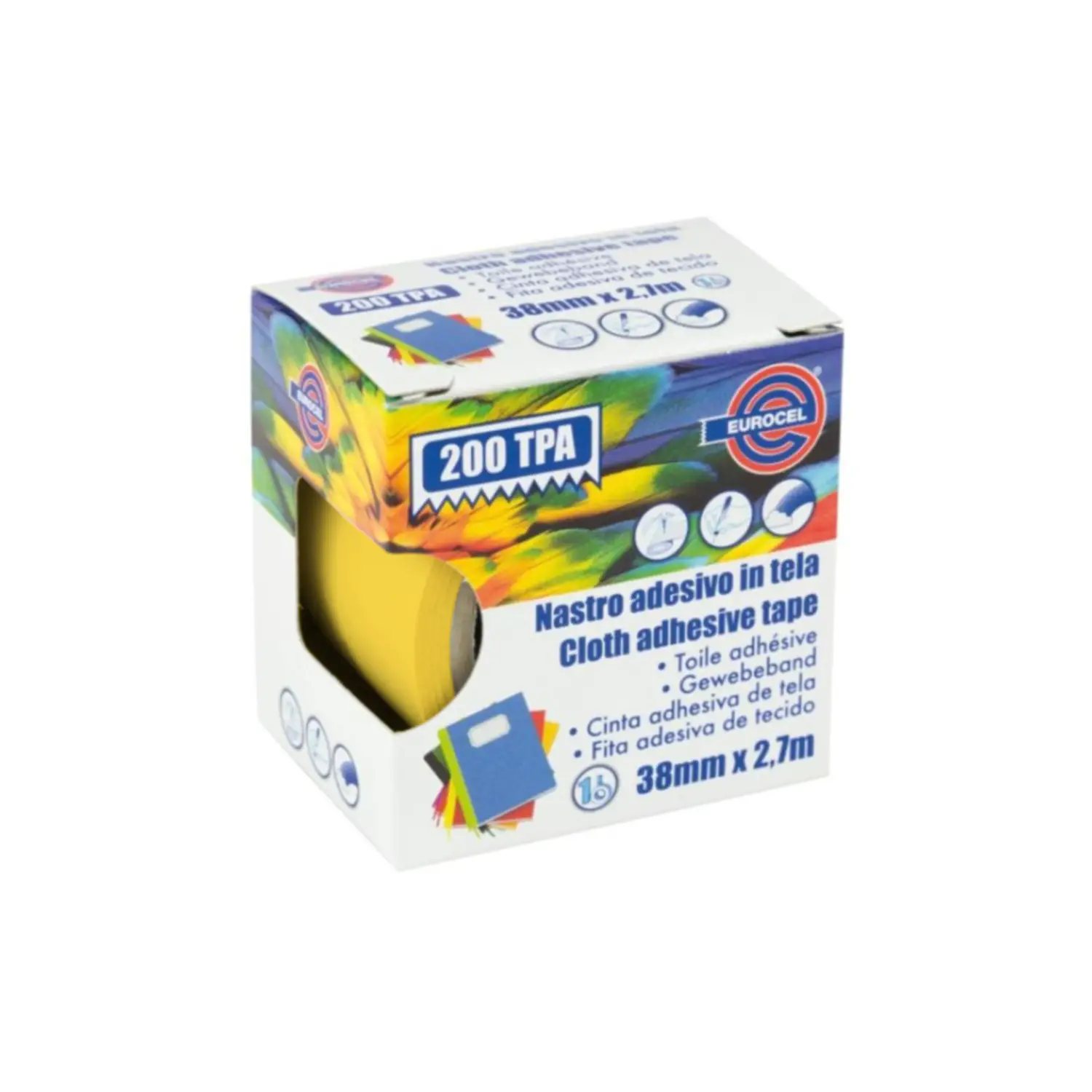 Nastro Telato Adesivo Giallo 38 mm x 2,75 m – Nastro Telato Resistente - Nastri adesivi e colle