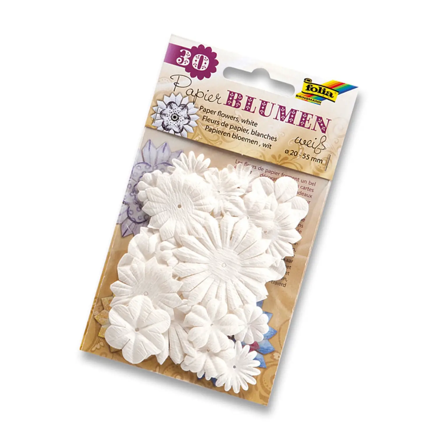 Fiori di Carta Bianchi 20/55 mm. 30Pezzi - Applicazioni e decori