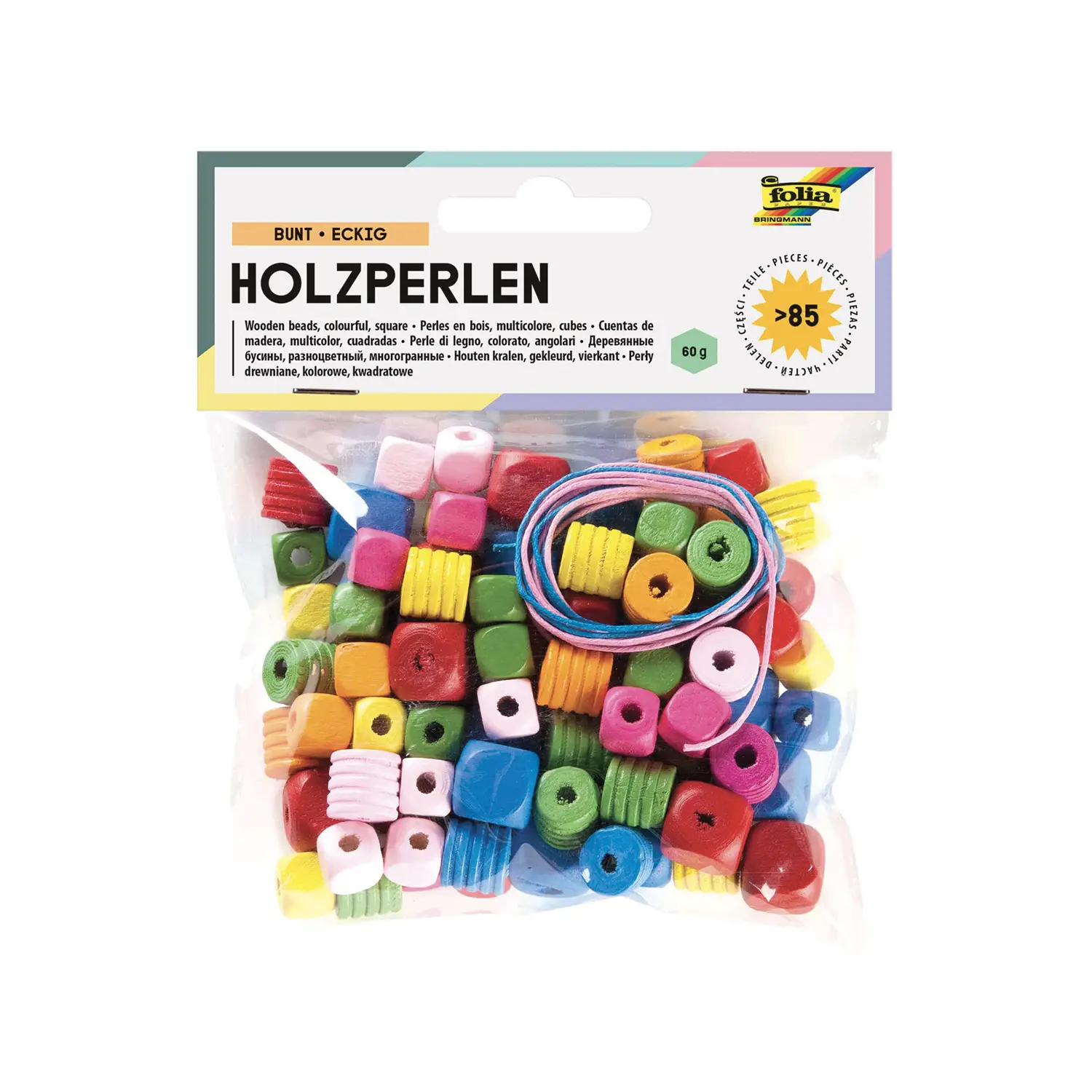 Perle Quadrate in Legno Multicolore 84 Pezzi - Applicazioni e decori