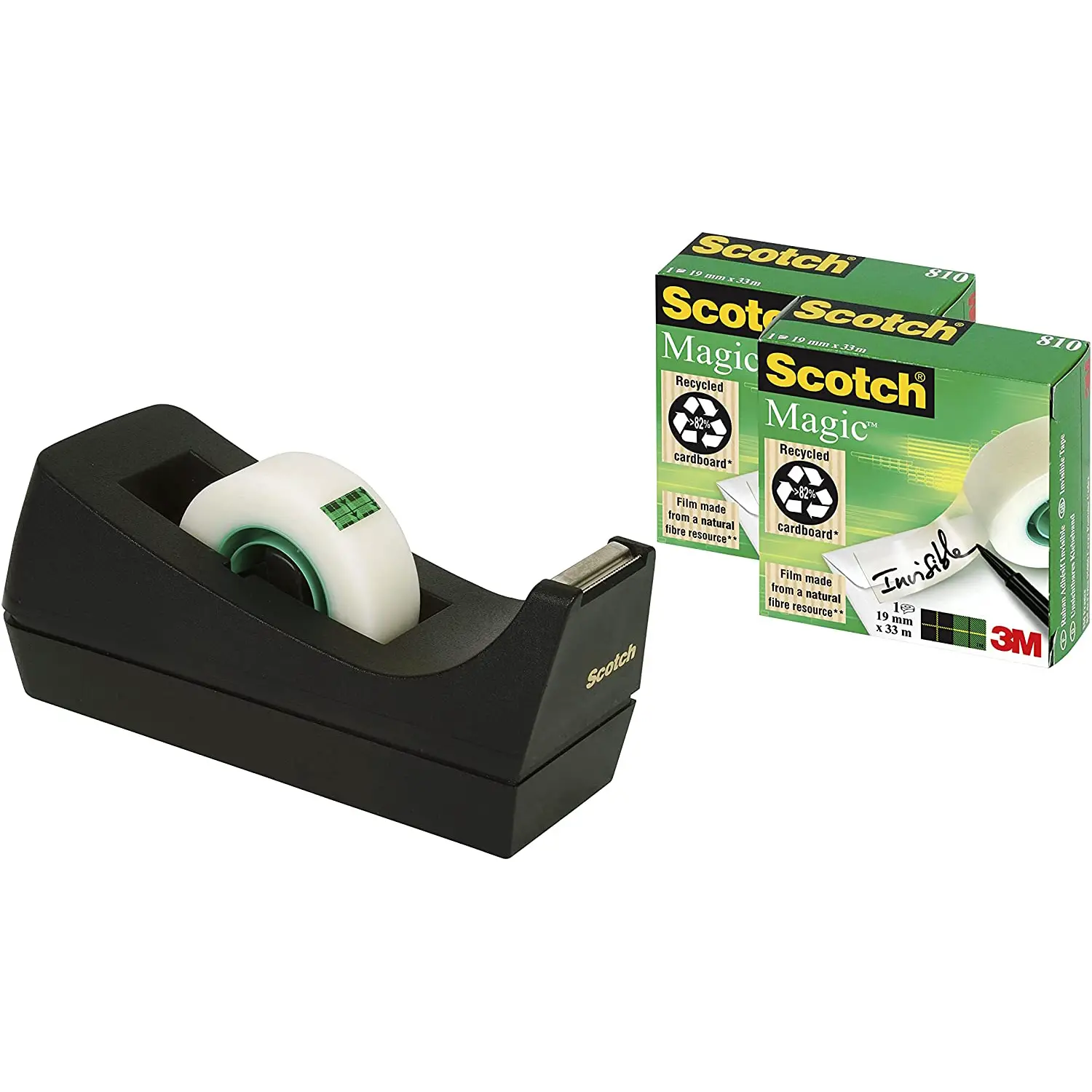 Dispenser da Tavolo Scotch Magic con 3 Rotoli di Nastro Adesivo – Porta Nastro con Lama in Metallo - Nastri adesivi e colle