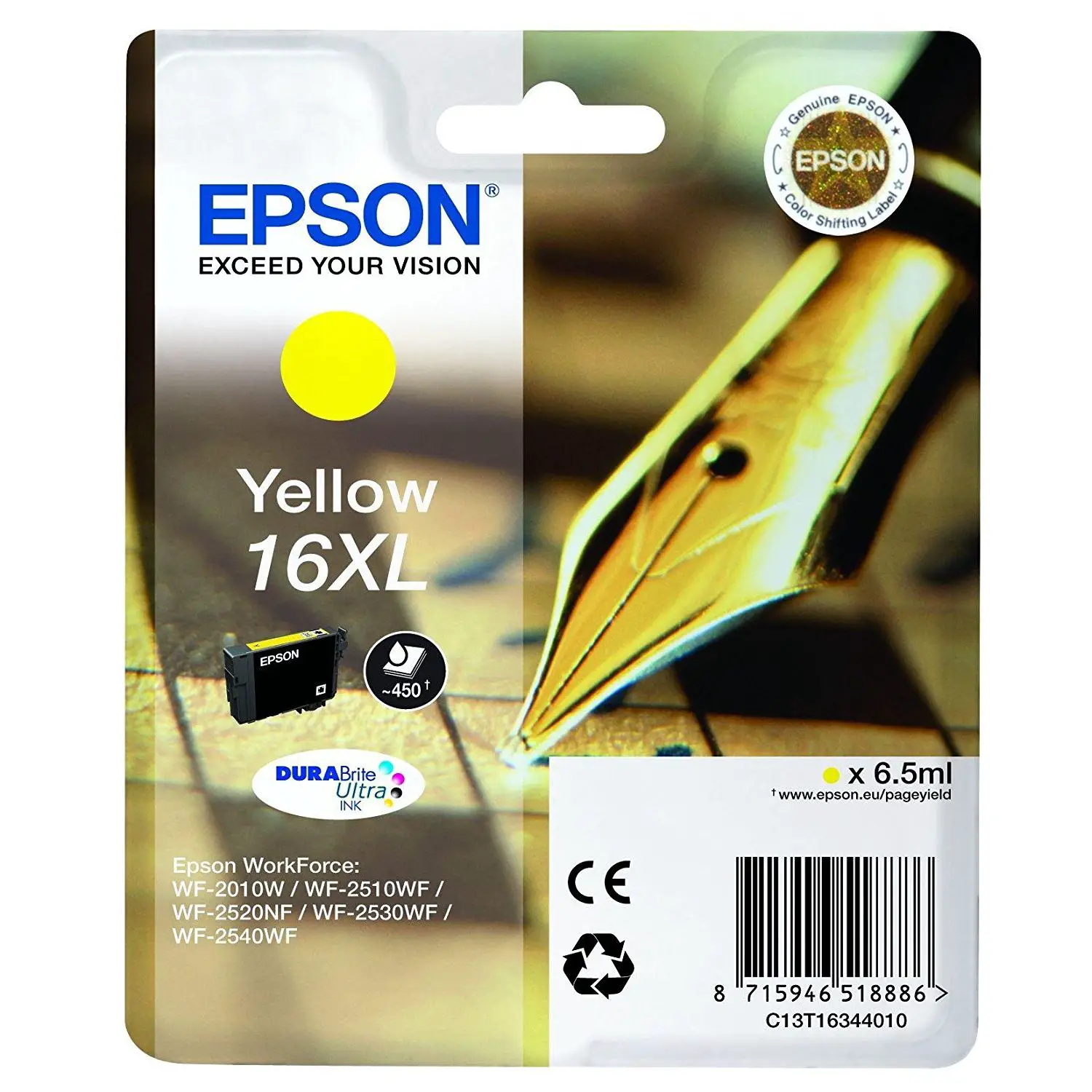 CARTUCCIA A PIGMENTI GIALLO EPSON DURABRITE ULTRA, SERIE 16XL/PENNA E CRUCIVERBA, WORKFORCE WF-2010W - consumabili