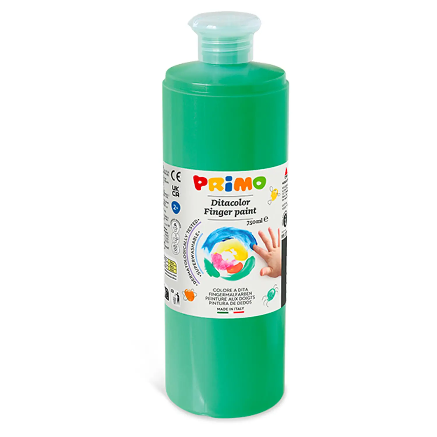 Colori a Dita Primo Verde Brillante 750 ml – Tempera a Dita per Bambini - Tempere