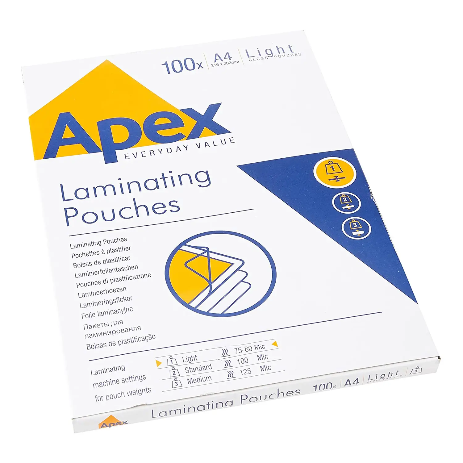 Pouches per Plastificazione Apex A4 Lucide 75-80 Micron – Confezione da 100 Pezzi - Rilegare e Plastificare