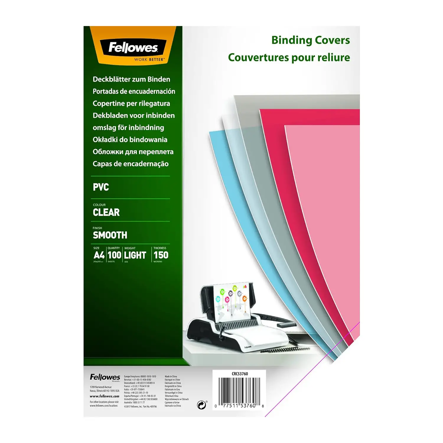 Copertine PVC Trasparenti A4 Fellowes 150 Micron – Confezione da 100 Pezzi - Rilegare e Plastificare