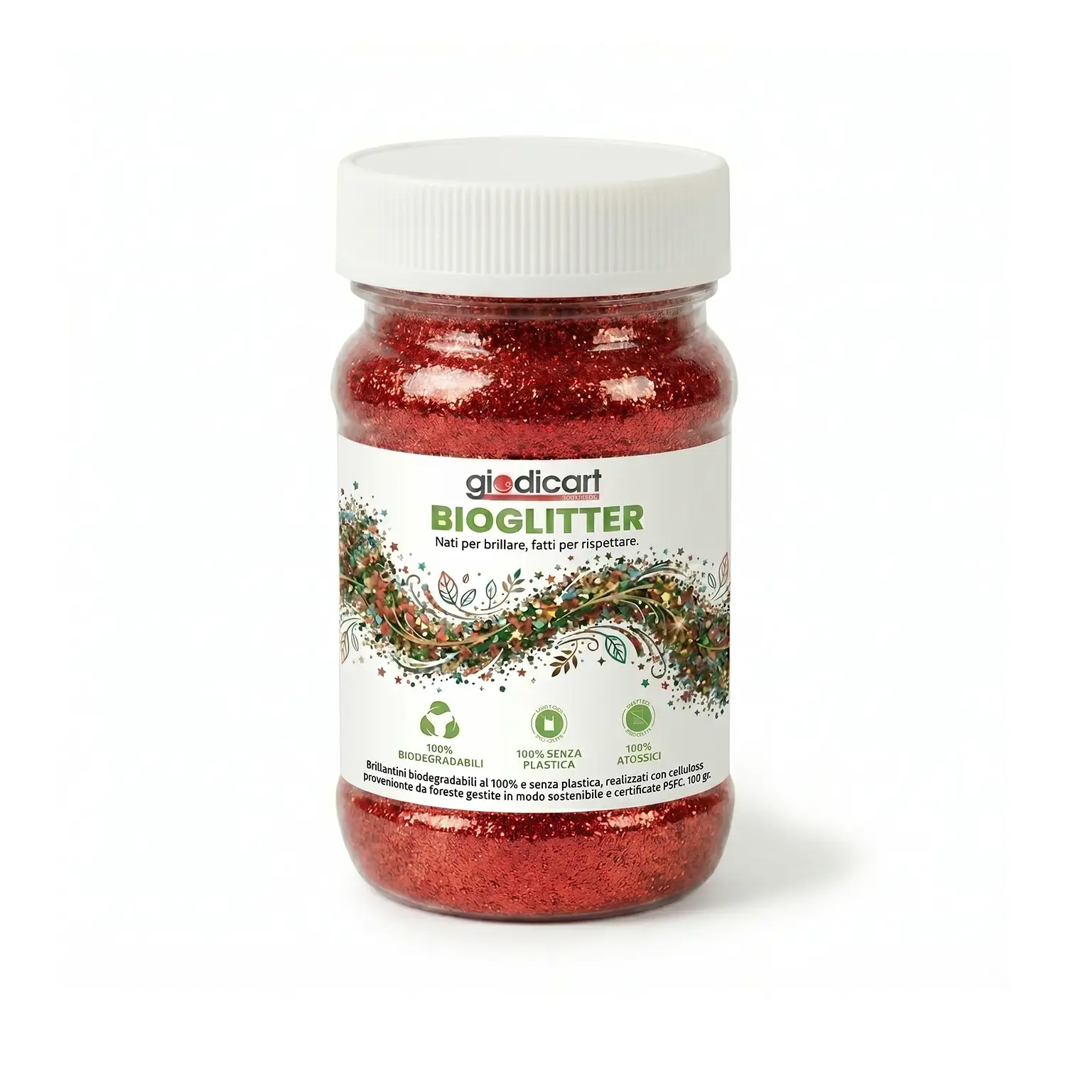 Brillantini Ecologici in Cellulosa Riciclata, Bio-Glitter Grana Fine 100 Gr. Rosso - Brillantini e glitter