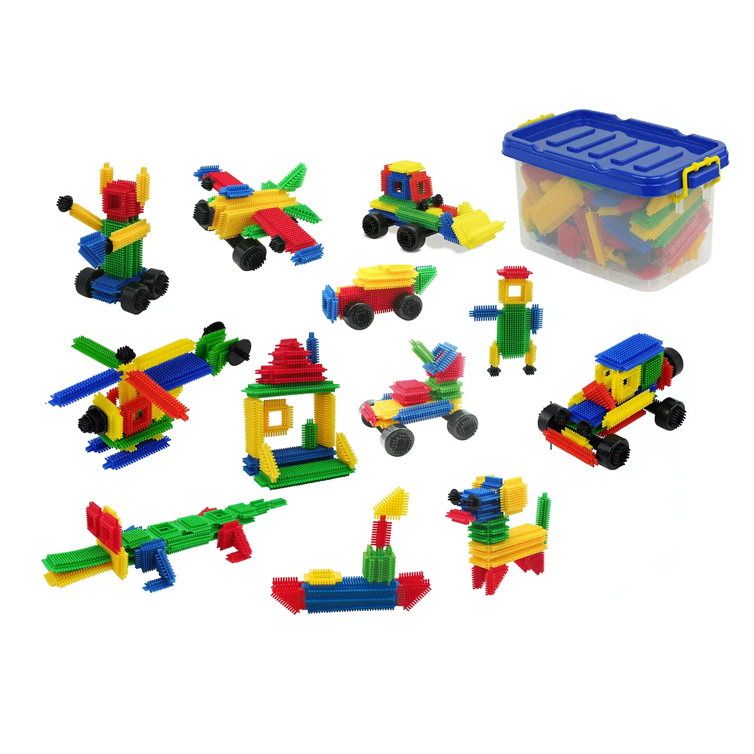 Costruzioni in Plastica Bristle Blocks, 136 Pezzi Assortiti in Scatola di Cartone Eco - Costruzioni in plastica