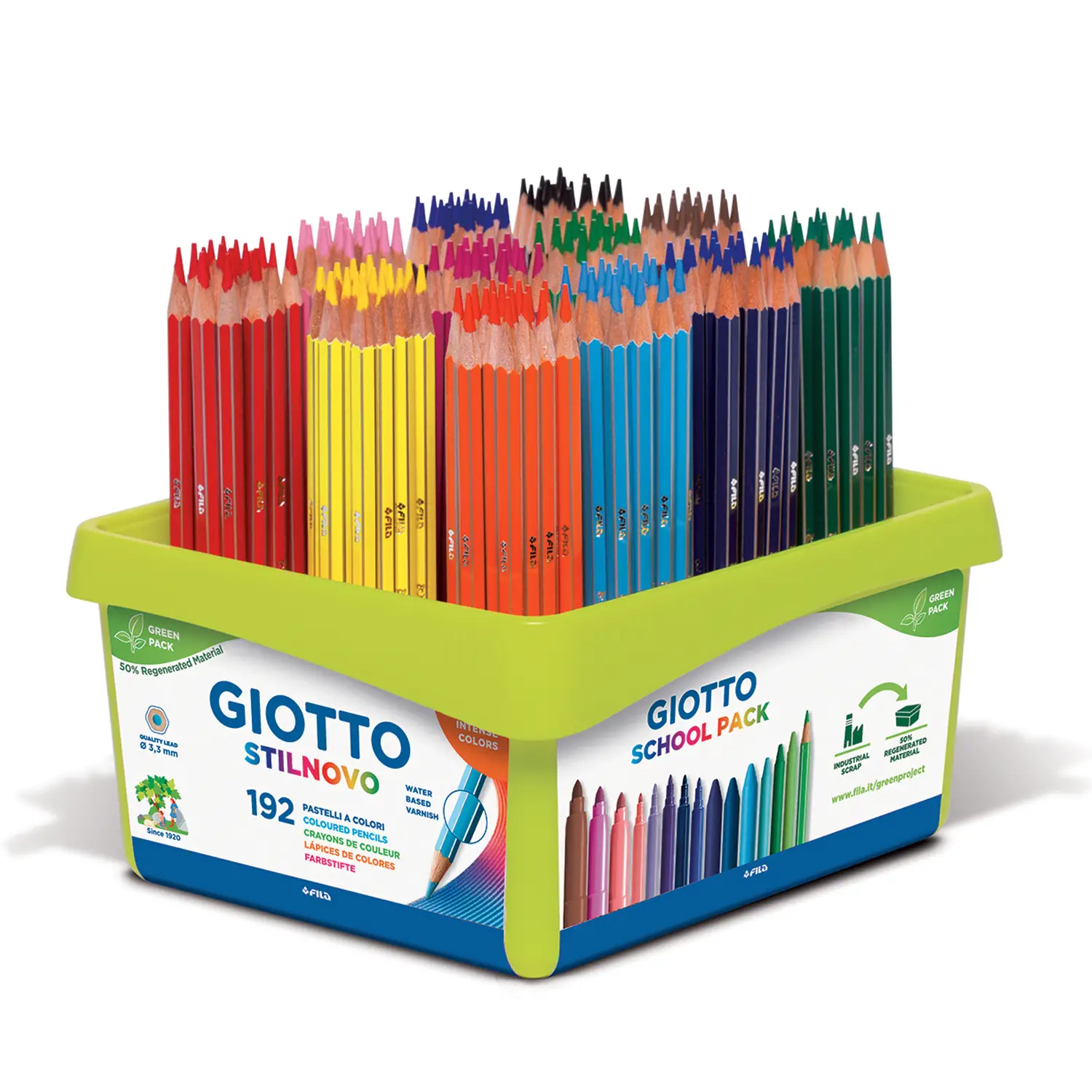 Pastelli Giotto Stilnovo – Schoolpack 192 Pastelli (12 Colori Assortiti, Mina 3,3 mm) - Pastelli