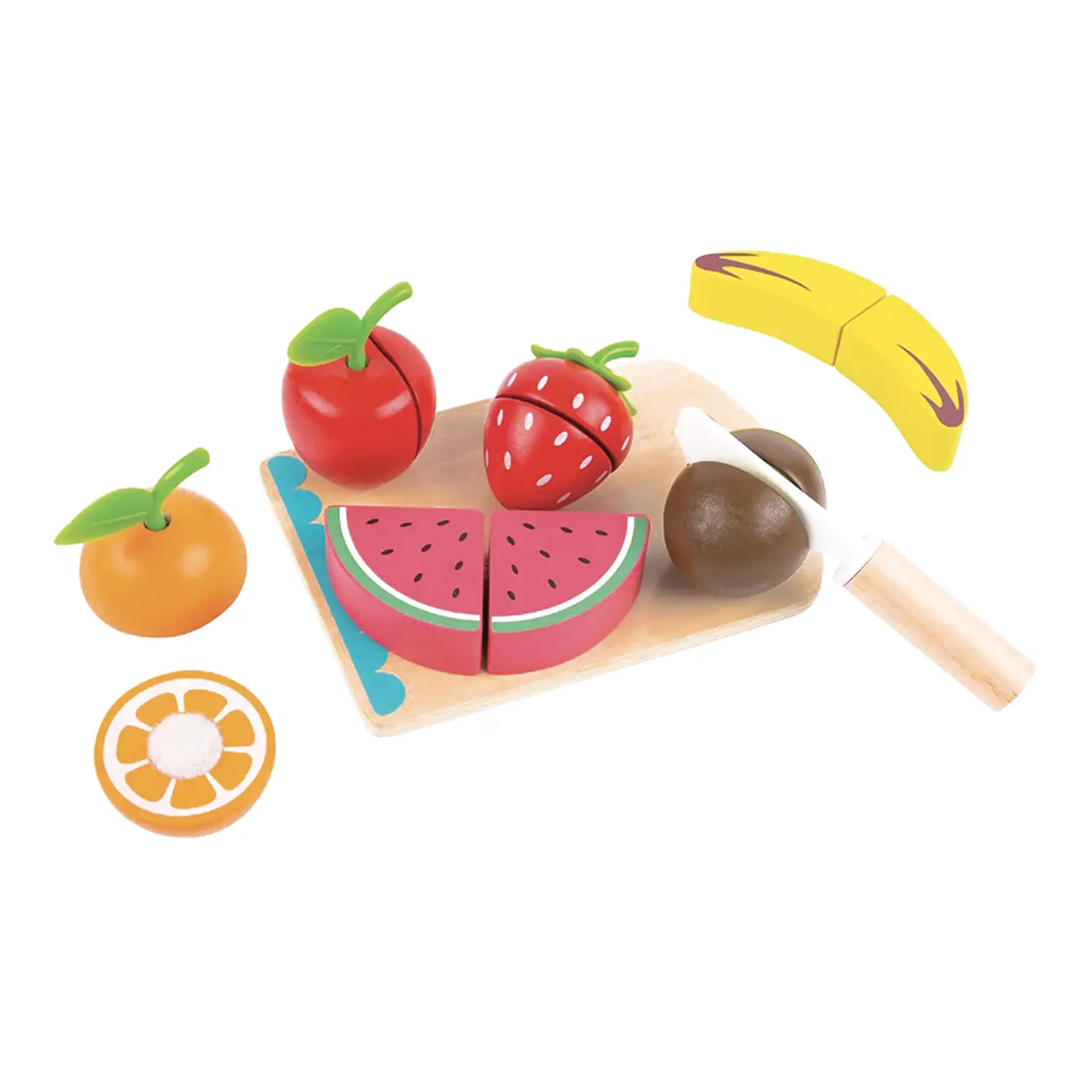 Frutta da Tagliare in Legno con Tagliere e Coltello - Alimenti, mercatini, stoviglie