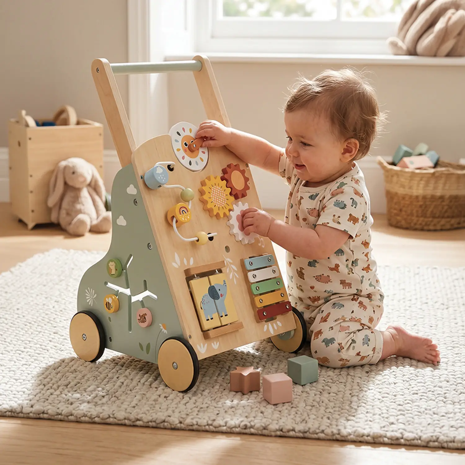 Carrello Primi Passi in Legno, Centro Attività Montessori 2-in-1 - Arredi primi passi