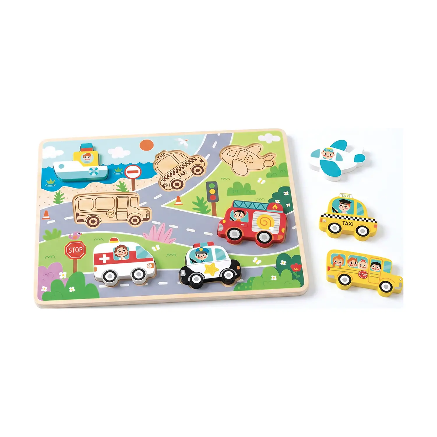 Puzzle in Legno Mezzi di Trasporto, Incastri Educativi ad Alto Spessore - Costruzioni in legno