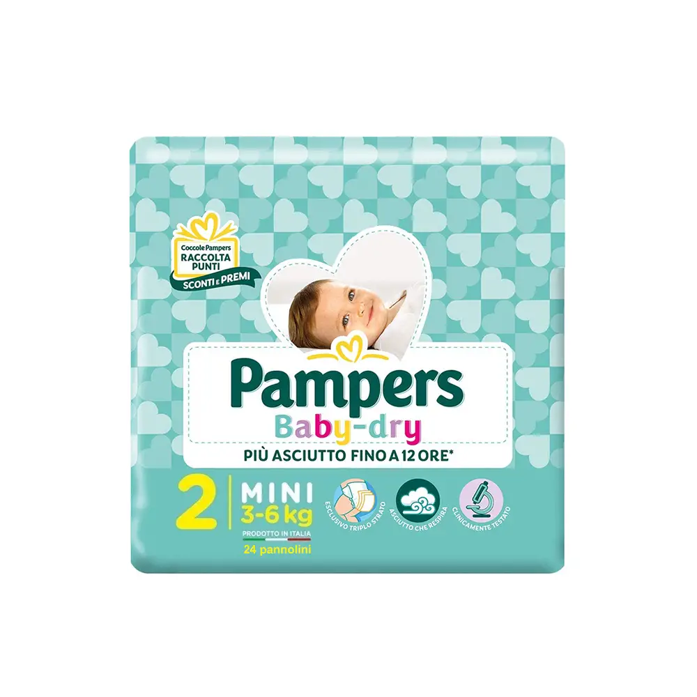 Pannolini Pampers Baby Dry Flash - Taglia 2 - 3-6 Kg - 24 Pezzi BabyDry - pannolini e salviettine