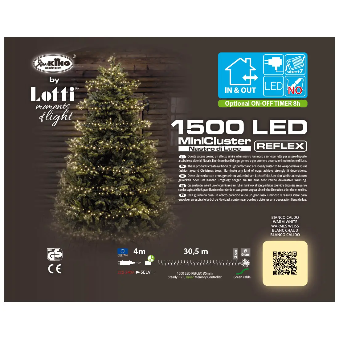 Catena Luminosa MiniCluster 1500 LED Bianco Caldo 30,5 m - luci