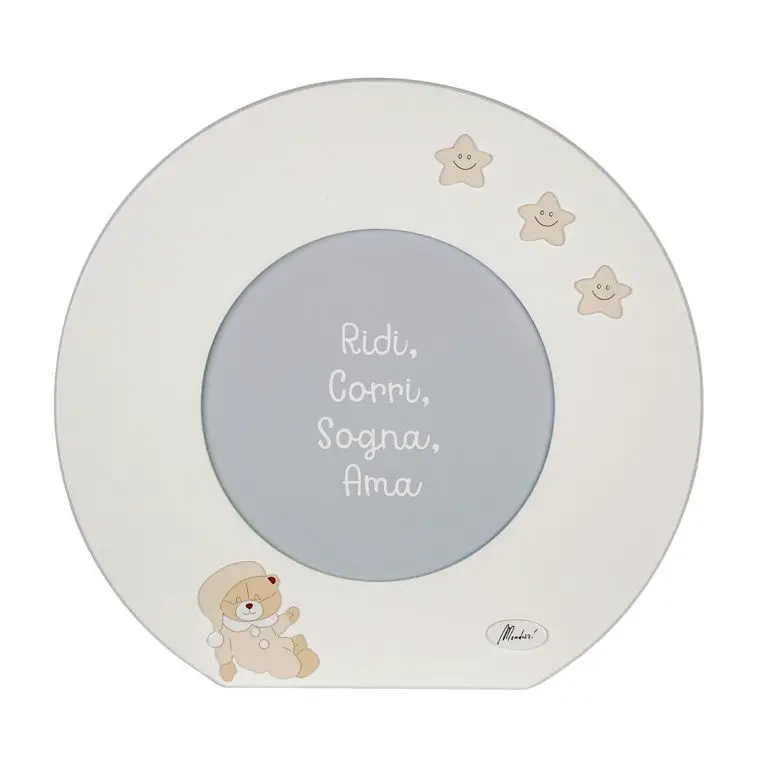 PORTA FOTO IN LEGNO BIANCO CON ORSO BEIGE TONDO DIAM.32 - complementi d'arredo