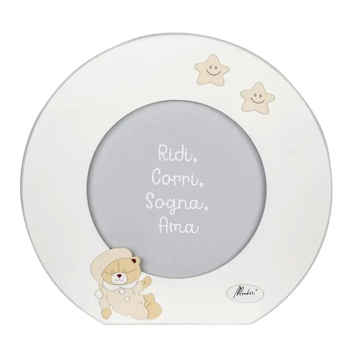 PORTA FOTO IN LEGNO BIANCO CON ORSO BEIGE TONDO DIAM.25.5 - complementi d'arredo