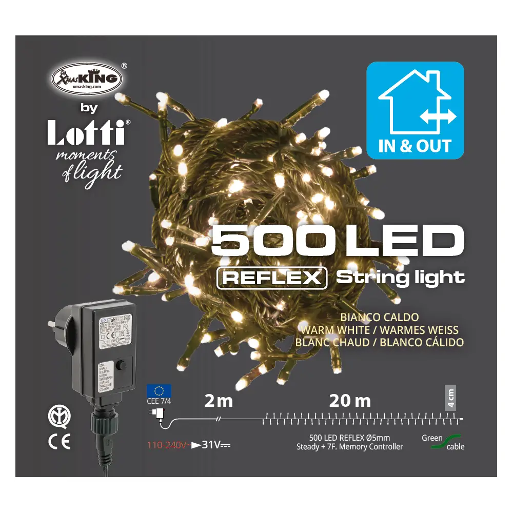 Catena Luminosa 500 LED Bianco Caldo con Giochi di Luce 20 m - luci