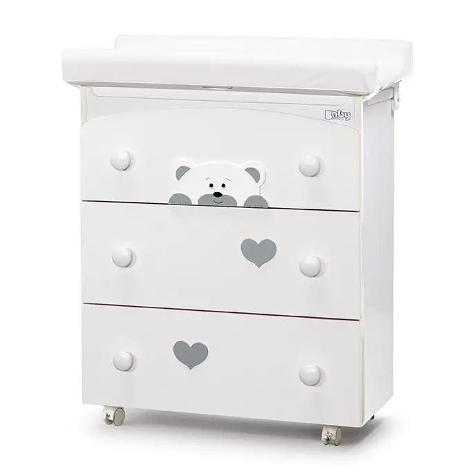 Cucubear Bagnetto Fasciatoio Bianco con 3 Cassetti – Mobile con Decorazione Orsetto - Zona cambio e bagno