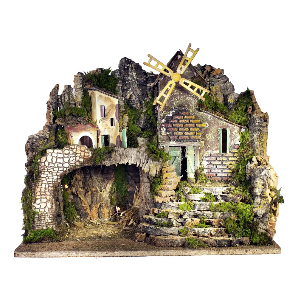 Borgo Presepe con Luci e Mulino in Movimento – Scenografia Natalizia Dettagliata - presepi