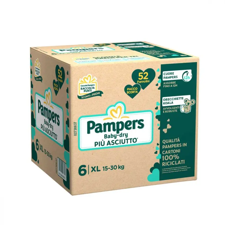 Pannolini Pampers Baby Dry Quadripak Taglia 6 (15-30 Kg) - 52 Pezzi BabyDry - pannolini e salviettine