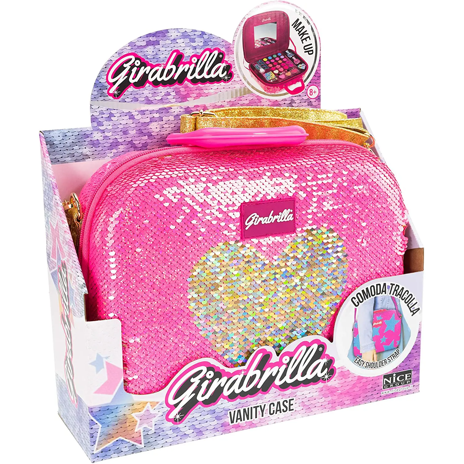 Girabrilla Valigetta Make Up Oro con Stelle Fuxia – Trucco Glitter per Bambine - valige e borse da viaggio