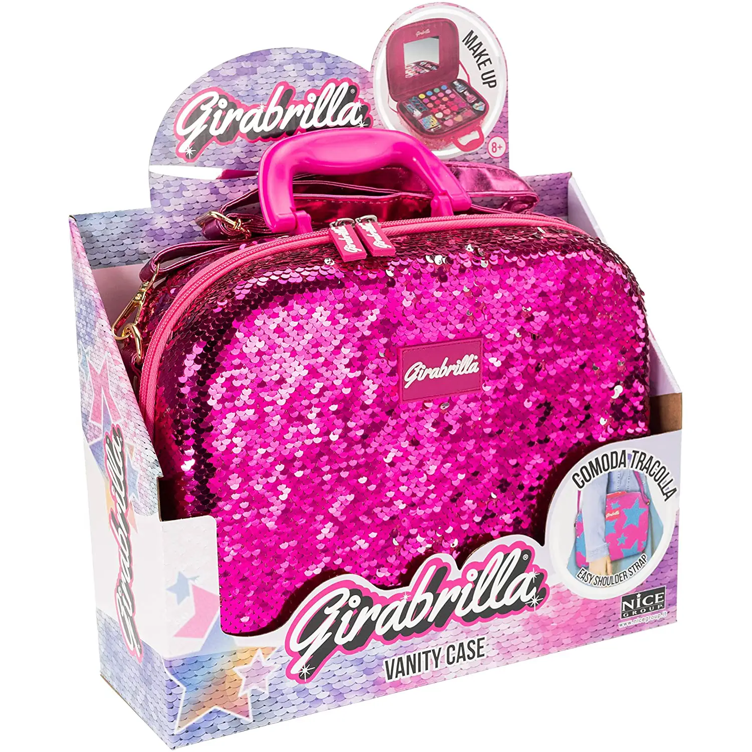 Girabrilla Valigetta Make Up Magenta Silver – Set Trucco Glitterato per Bambine - valige e borse da viaggio
