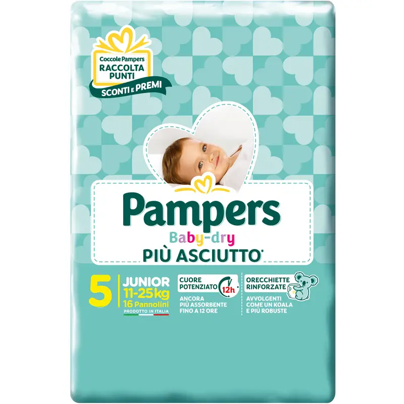 Pannolini Pampers Baby Dry Flash - Taglia 5 - 11-25 Kg - 16 Pezzi BabyDry - pannolini e salviettine