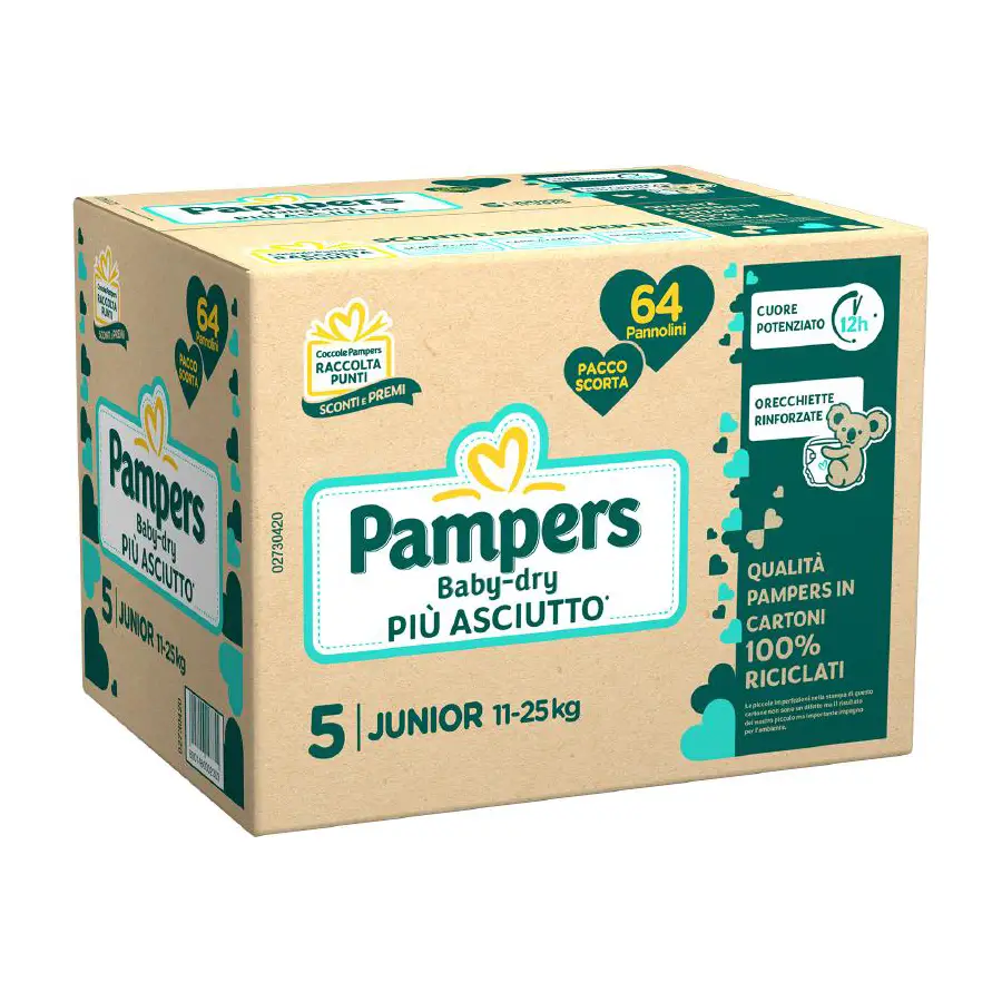Pannolini Pampers Baby Dry Quadripack - Taglia 5 - 11-25 Kg - 64 Pezzi BabyDry - pannolini e salviettine