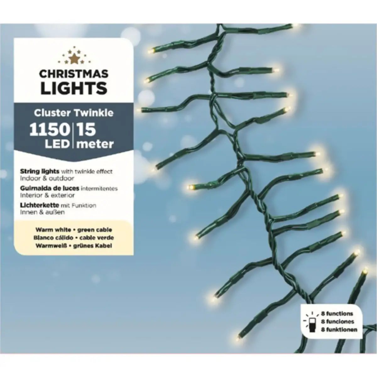 Luci di Natale Lumineo Cluster Twinkle - 1150 Led Bianco Caldo - Filo Verde da 15 metri - luci
