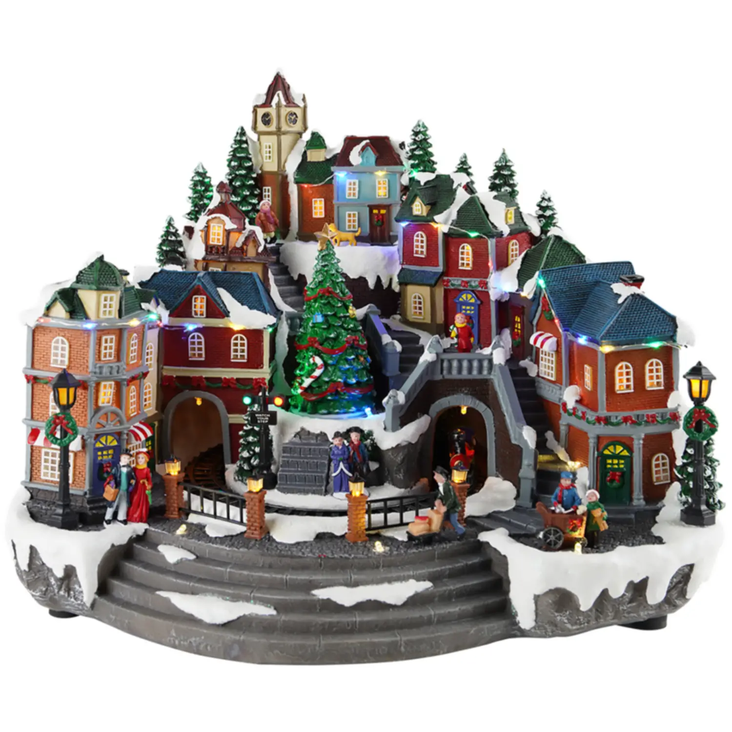 Villaggio di Natale con Treno e Albero Animati – Luci LED Multicolor - scene e villaggi
