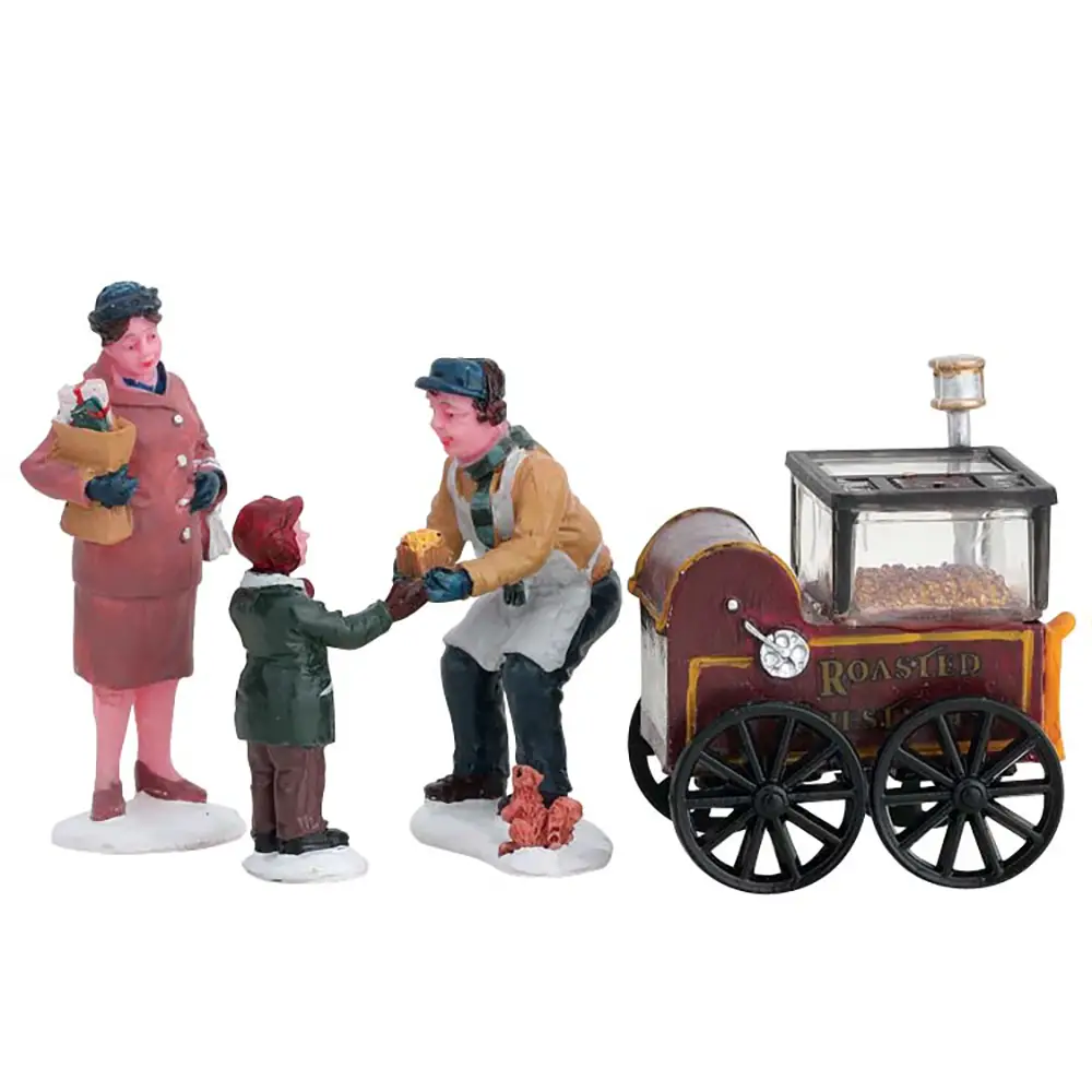 Lemax Roasted Chestnut Stand 92331 – Set 4 Figurine Bancarella Castagne in Resina - scene e villaggi