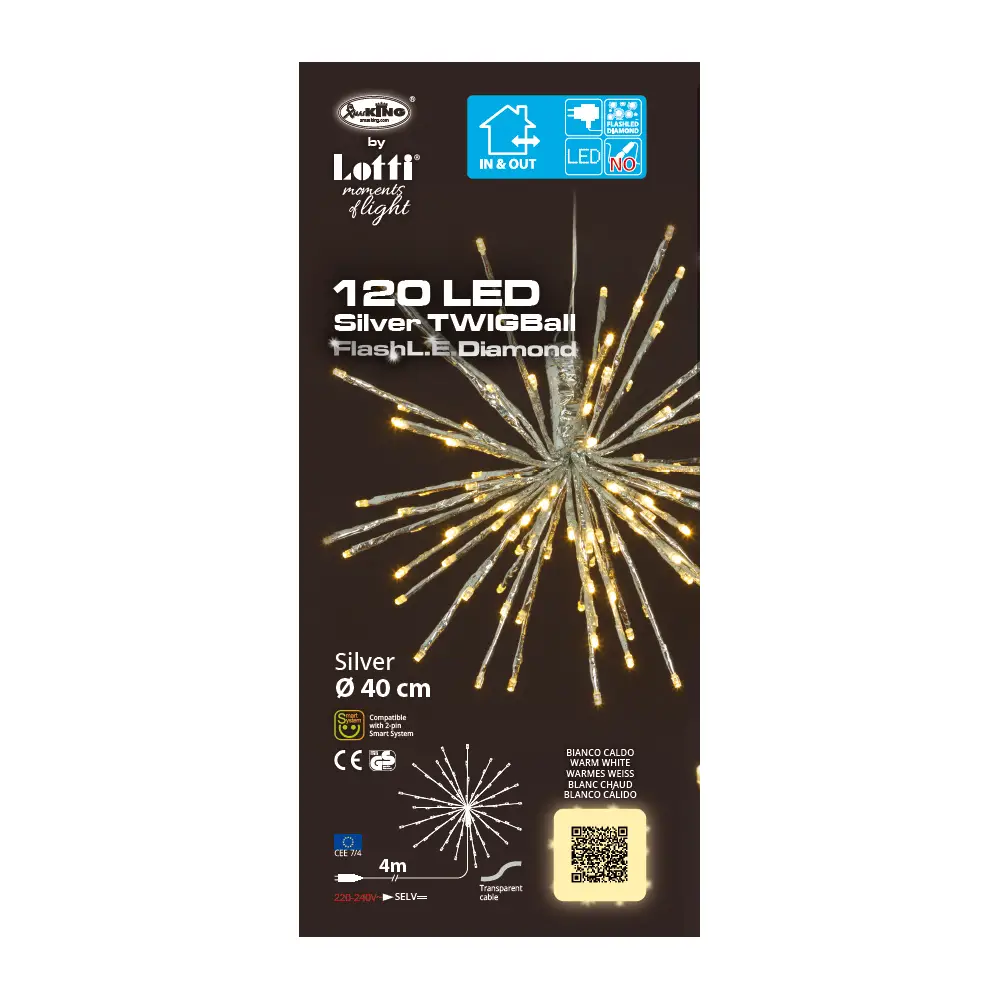 Luci di Natale Lotti - Catena Twingball 120 Led Ø 40 cm Bianco Caldo - Filo Trasparente da 4 metri - luci