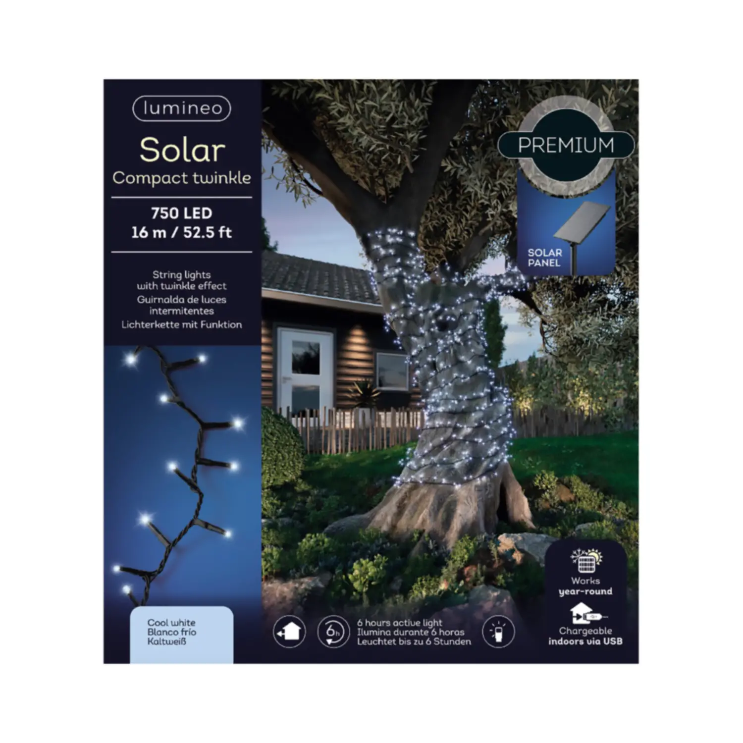 Luci di Natale Lumineo Solar - 750 Led Bianco Freddo - Filo da 16 metri - luci