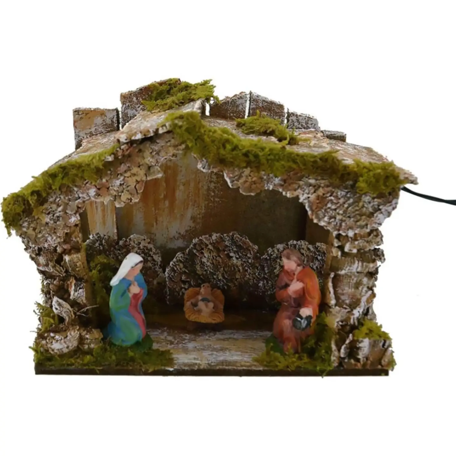 Capanna con Natività: 15x10x11,5 cm, 6 cm Natività, 5 Luci a Batteria - presepi