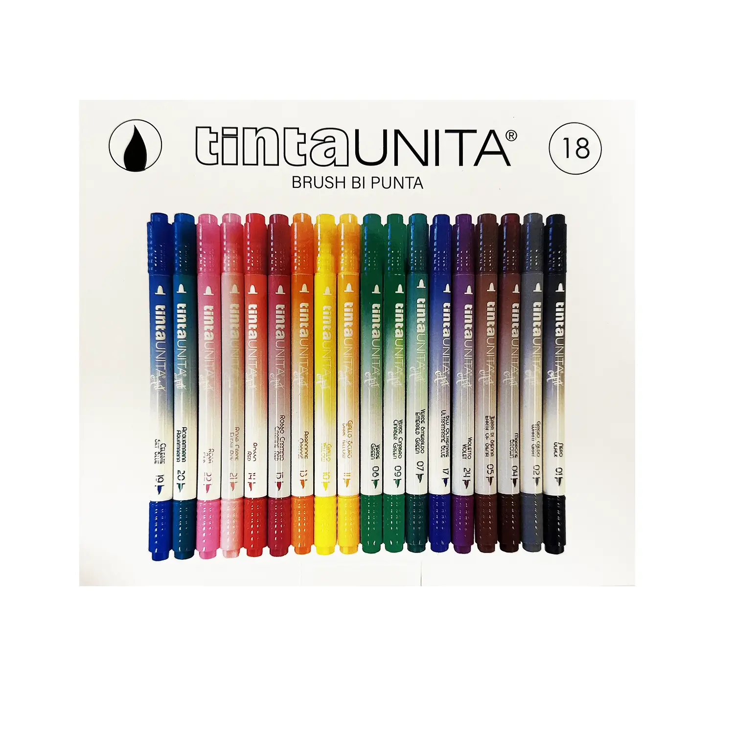 Tinta Unita 18 Pennarelli Brush Bi-Punta - Creatività Senza Limiti - Pennarelli