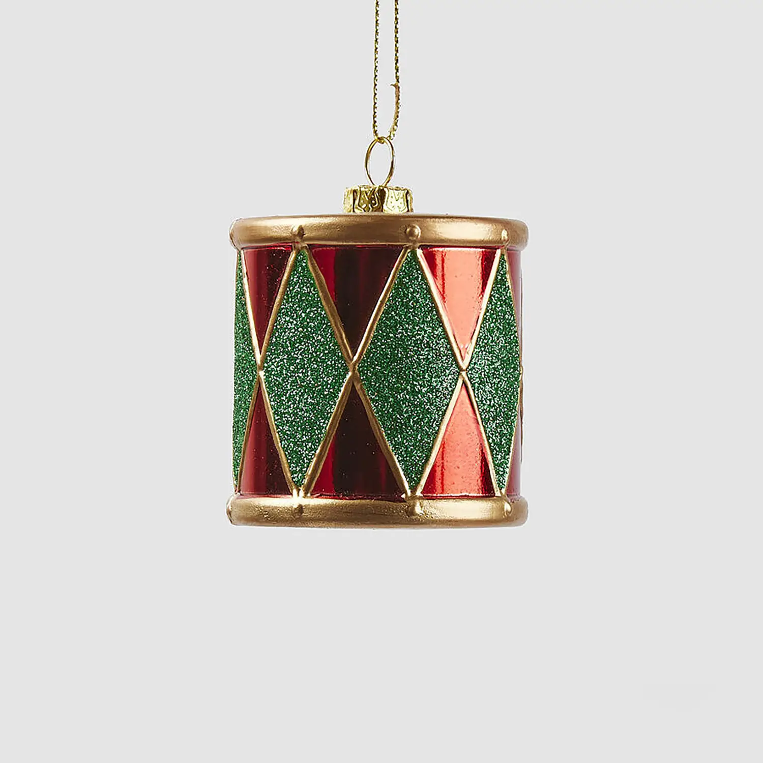 Tamburo Natalizio da Appendere Rosso Verde Oro H6 cm - addobbi albero