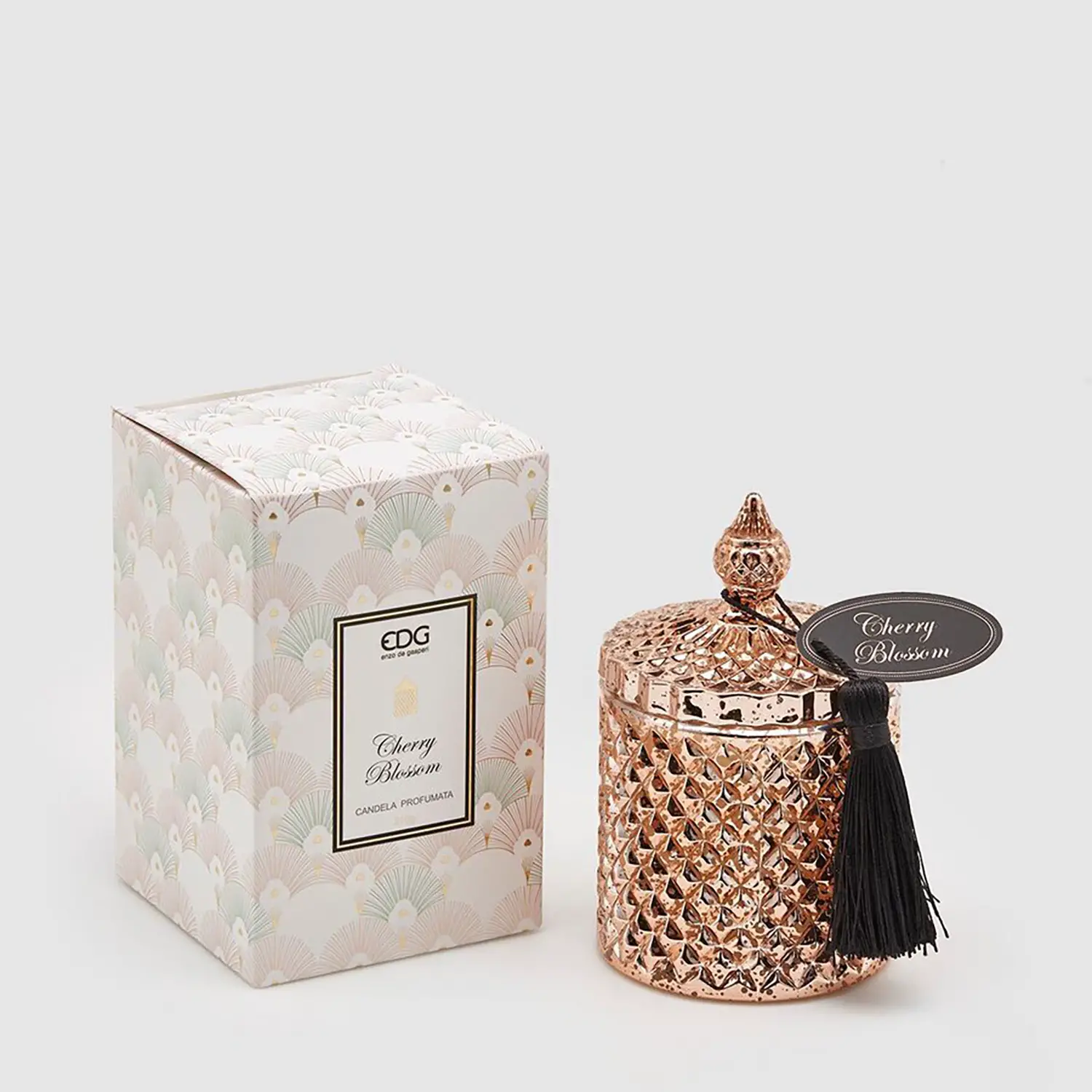 Natale Candela con vetro+nappa H14 D8 B9 Cherry Blossom - addobbi casa