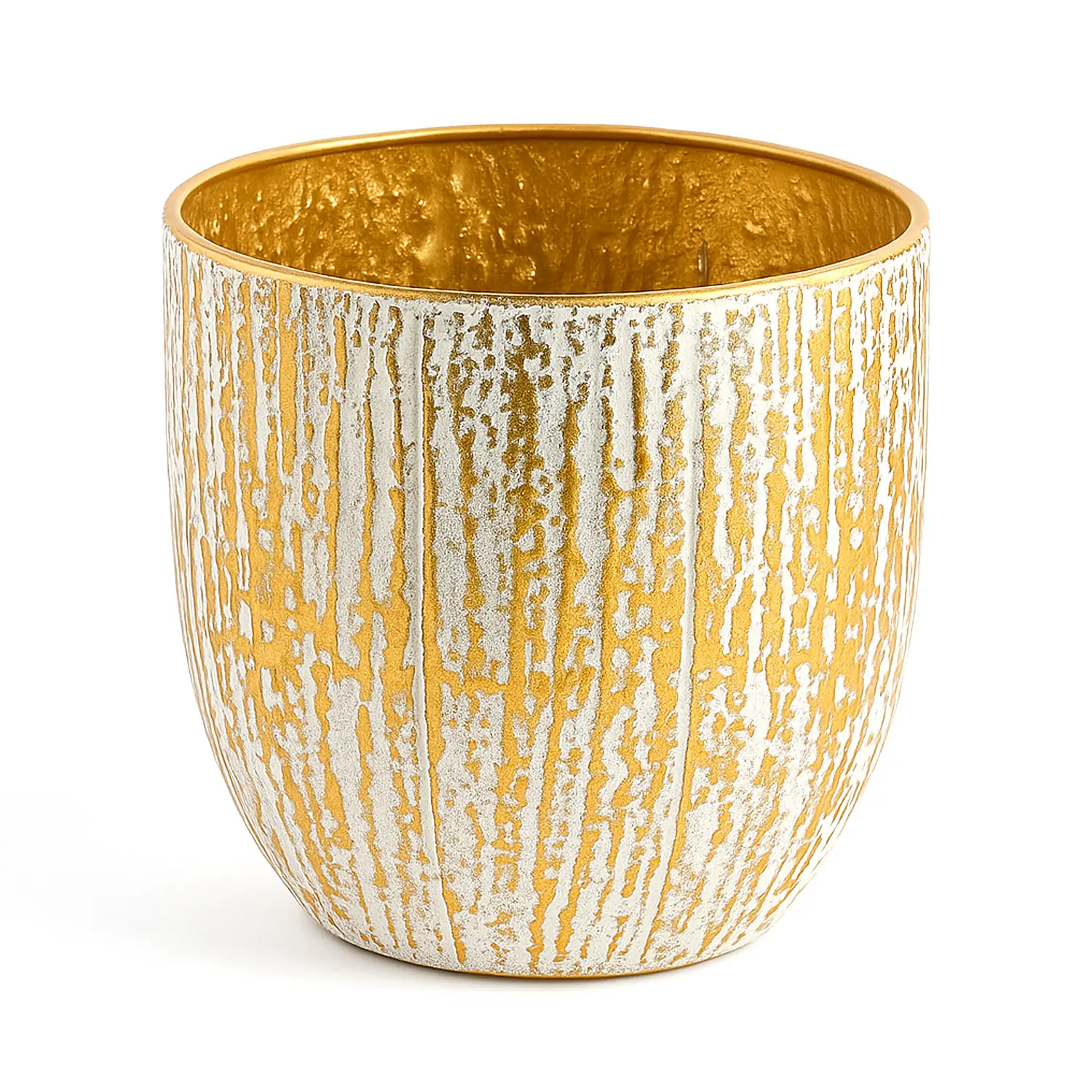 Natale Vaso Solchi Rotondo H.26 Bianco Oro - addobbi casa