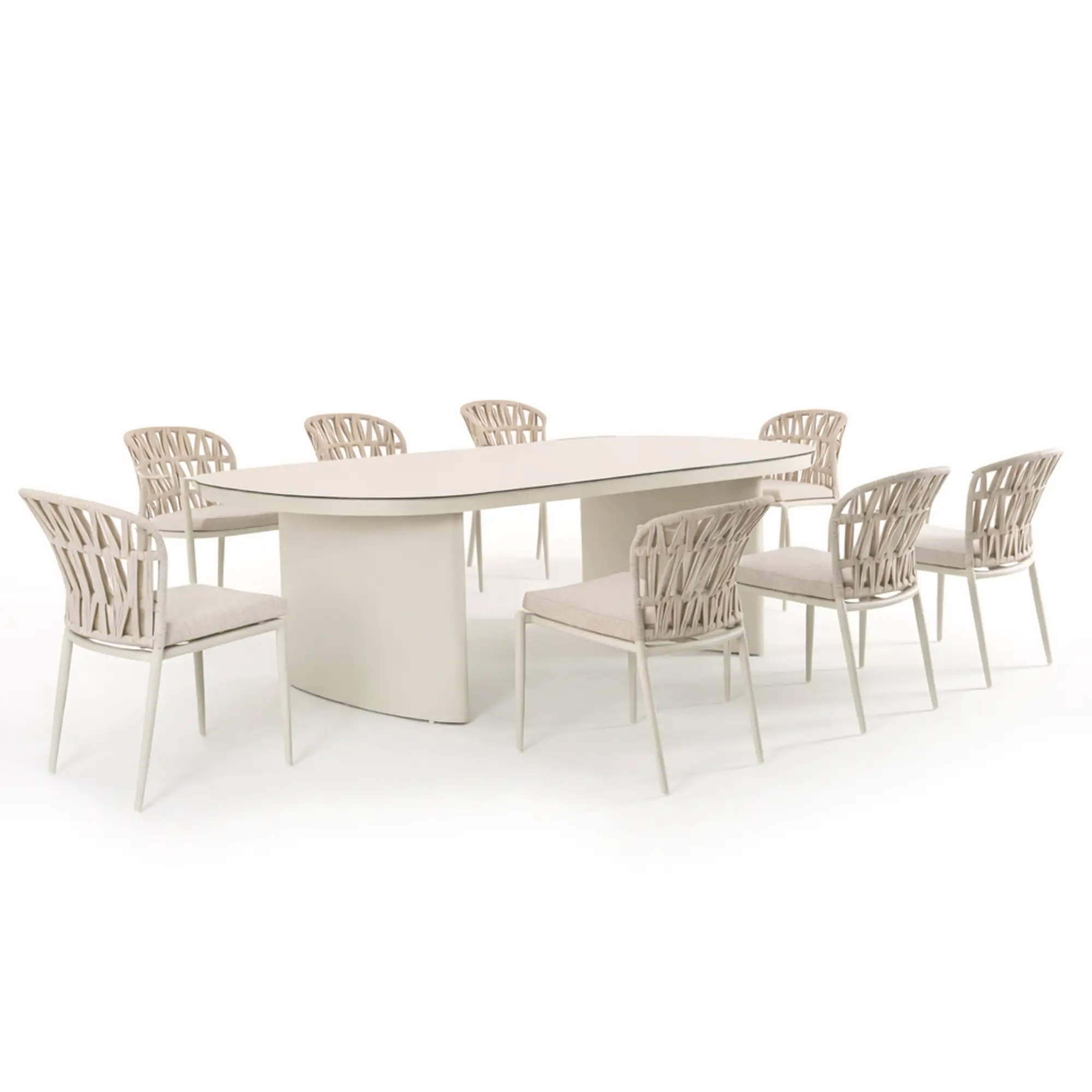 Set Tavolo da Giardino Calais in Alluminio e Corda con 6 Sedie Impilabili e Piano in Vetro Ceramico - aperitivi e cocktail