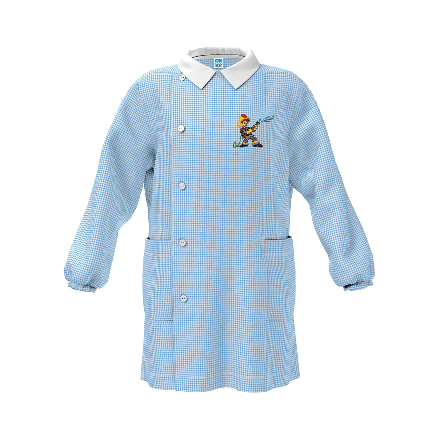Grembiule Bambino Asilo Pompiere Quadrettato Azzurro 4 Anni - grembiuli scolastici