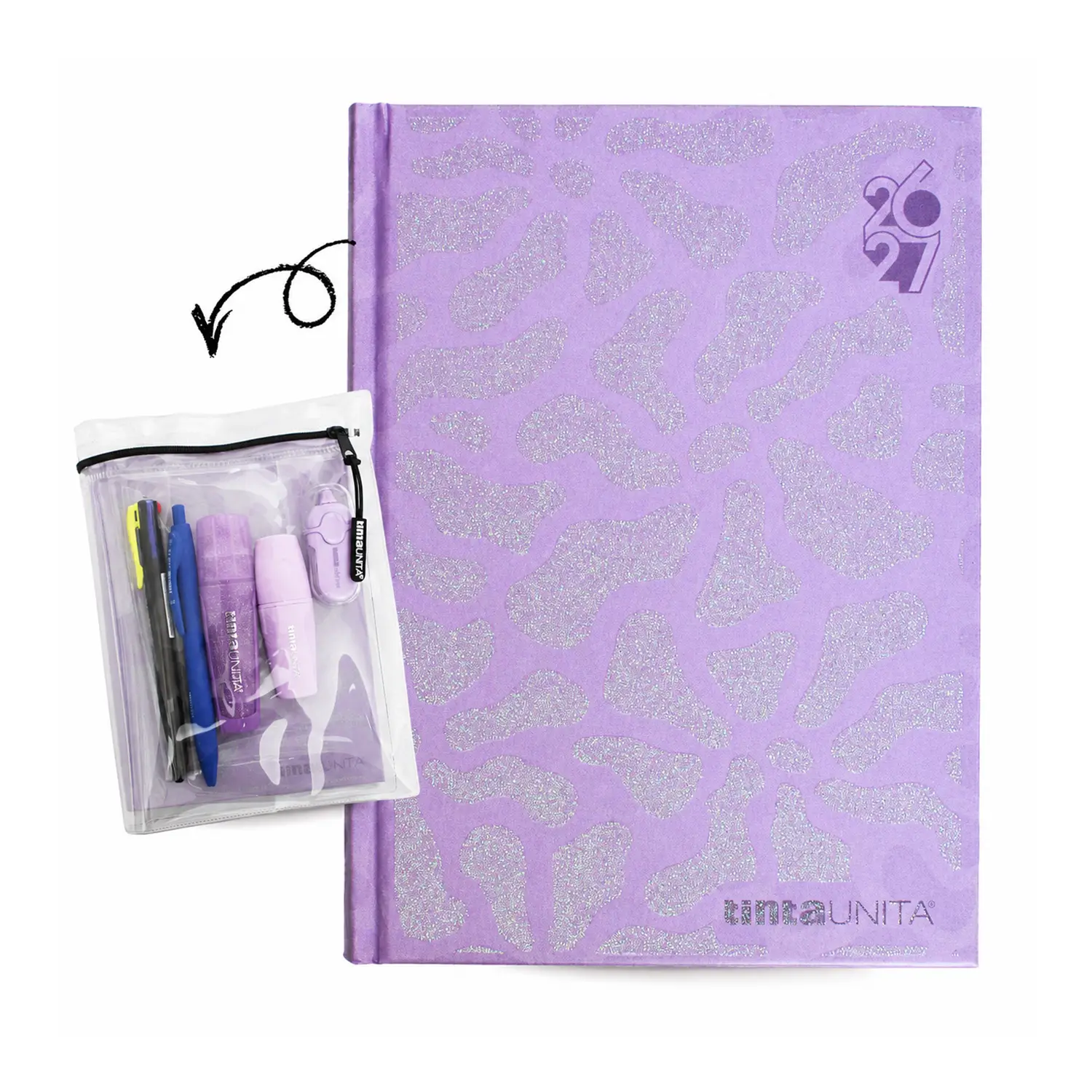 Tinta Unita Glitter Diario 12 Mesi Con Cover E Accessori Lilla - diari