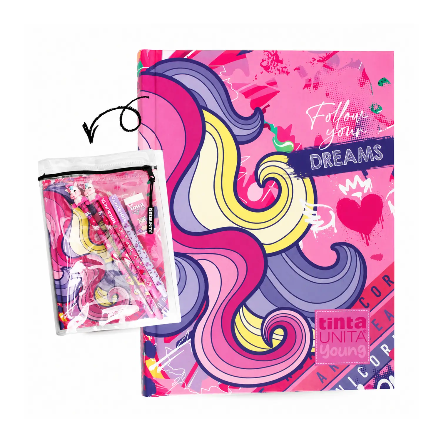 Tinta Unita Young Girl Diario 12 Mesi Con Cover E Accessori Unicorni - diari