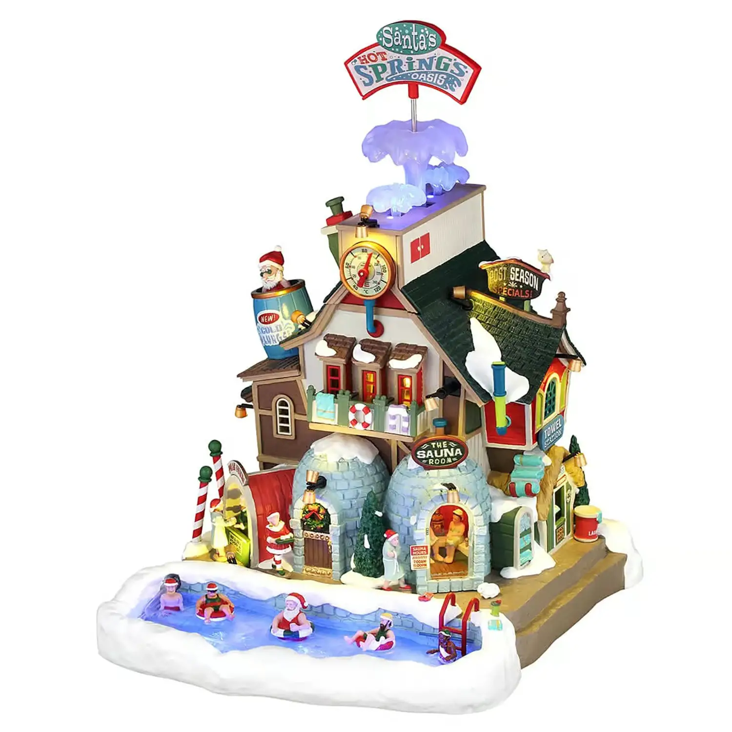 Lemax Santa’s Hot Springs Oasis 65522 – Spa Animata di Babbo Natale con Luci e Musica - scene e villaggi