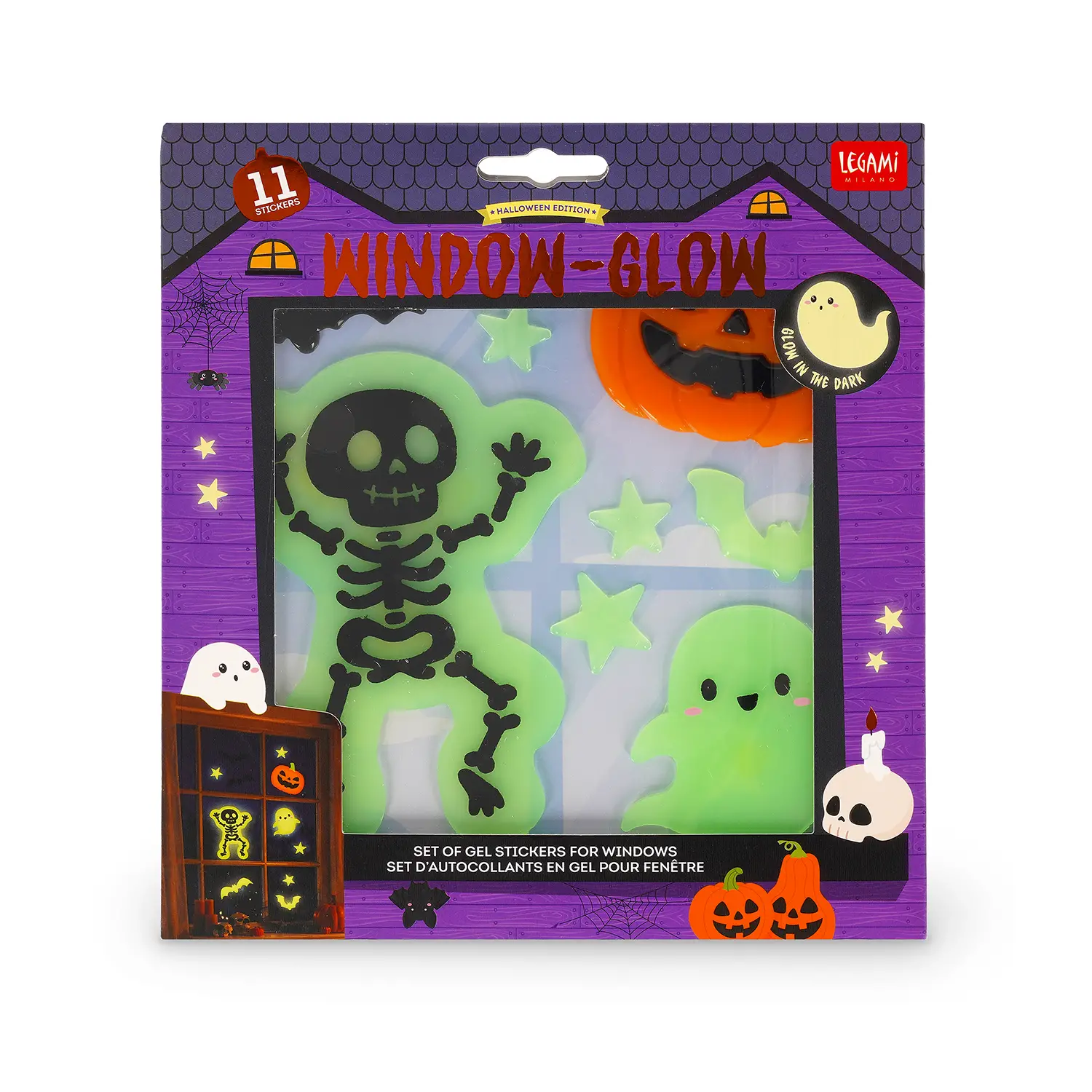 Legami - Window Glow Skeleton Adesivi Gel Fosforescenti Per Finestre Halloween - legami