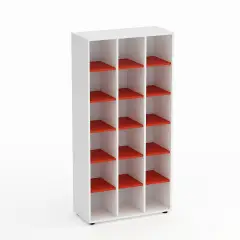 Mobile Scuola Kubò Bianco 18 Caselle H 180 cm. Ripiani Rosso - Conforme CAM