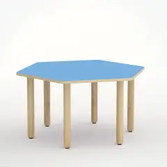 Tavolo Forma Esagonale H 55 Cm - Misura 3 - Blu Orrizzonte Per Scuola Primaria - Conforme CAM