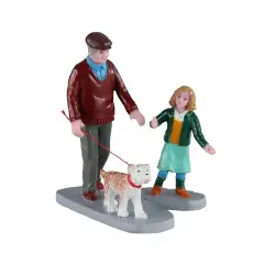 Lemax Afternoon Stroll 02926 – Figurina Passeggiata con Nonno, Bambina e Cane