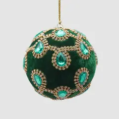 Palla di Natale Verde con Gemme EDG Velluto Ø10 cm