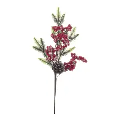 Pick Natalizio Jennie Bacche Ros con Pigna Ghiacciato 45 Cm