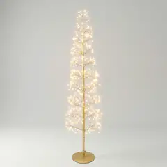 Albero di Natale Faggio Slim 708 LED, Altezza 150 cm, Finitura Oro